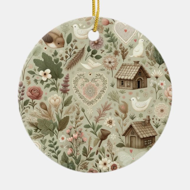 Timless Romantik: A Classic Valentine Day Patter Julgransprydnad Keramik (Framsidan)