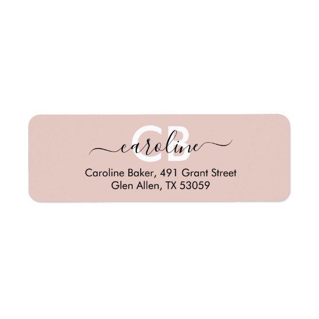 Timless - Rosy Beige Monogram Address Label Returadress Etikett (Framsidan)