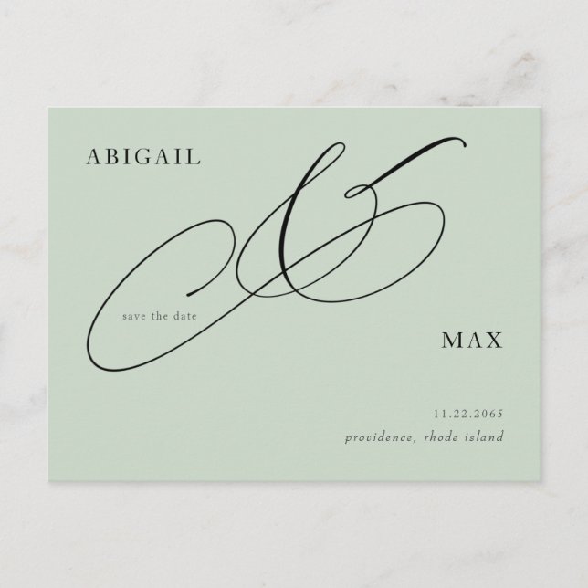 Timless Sage Square Bröllop spara datum Vykort (Framsida)