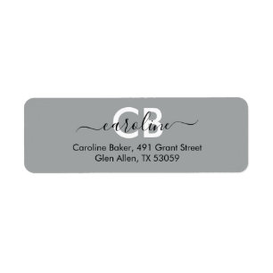 Timless - Silver Grått Monogram Address Label Returadress Etikett