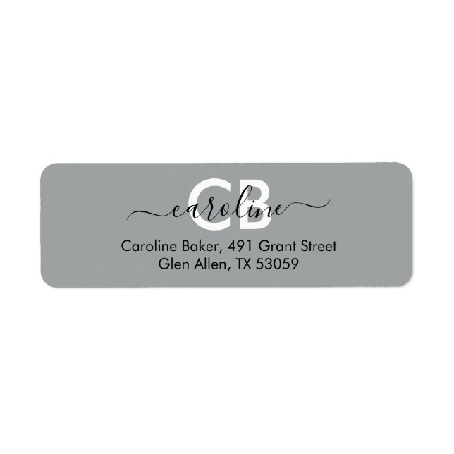 Timless - Silver Grått Monogram Address Label Returadress Etikett (Framsidan)