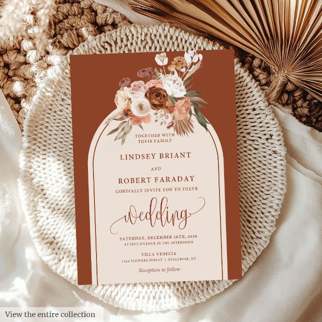 Timless Terracotta Pampas Grass Blommigt Bröllop Inbjudningar (Timeless Terracotta Pampas Grass Floral Wedding Invitation)