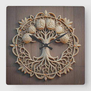 Timless Träd: A Wood Carved Fyrkantig Klocka