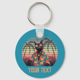 Timless Tropical Cat Attitude Round Nyckelring