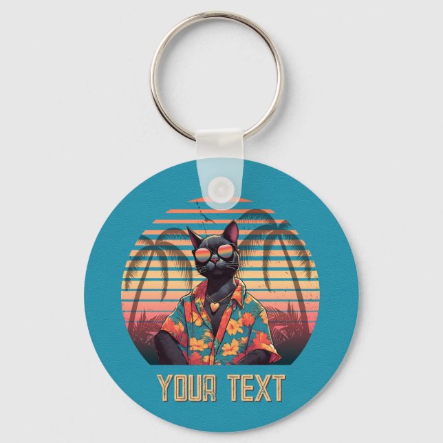 Timless Tropical Cat Attitude Round Nyckelring (Framsida)