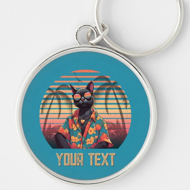 Timless Tropical Cat Attitude Round Rund Silverfärgad Nyckelring (Framsidan)