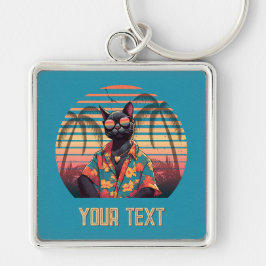 Timless Tropical Cat Attitude Square Fyrkantig Silverfärgad Nyckelring