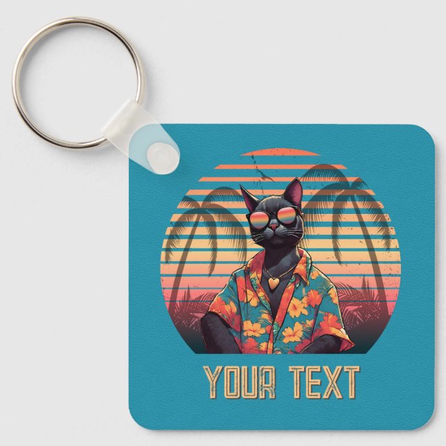 Timless Tropical Cat Attitude Square Nyckelring (Framsida)