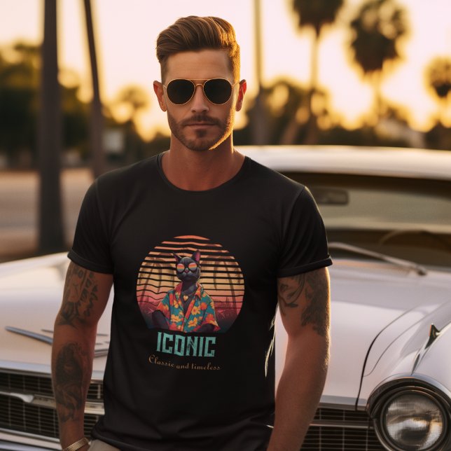 Timless Tropical Cat Attitude T Shirt (A man wears a Timeless Tropical Cat Attitude T-Shirt.)