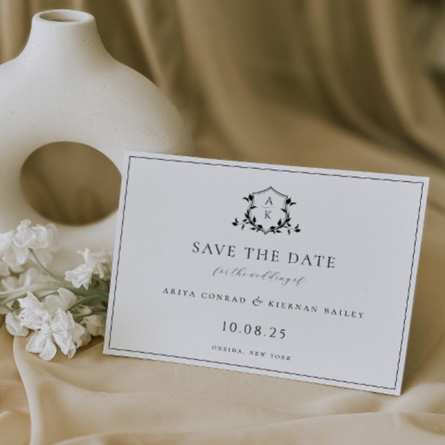 Timless Vines Black Vapensköld Monogram Bröllop Spara Datumet (Skapare uppladdad)