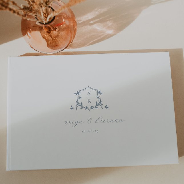 Timless Vines Dusty Blue Vapensköld Bröllop Monogr Gästböcker (Skapare uppladdad)