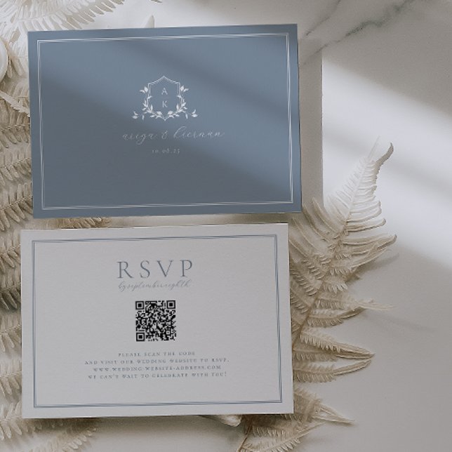 Timless Vines Dusty Blue Vapensköld QR-kod OSA Kort (Skapare uppladdad)