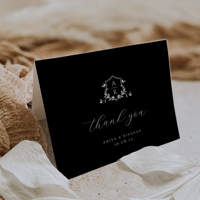 Timless Vines Monogram Vapensköld Bröllop Photo Tack Kort (Skapare uppladdad)