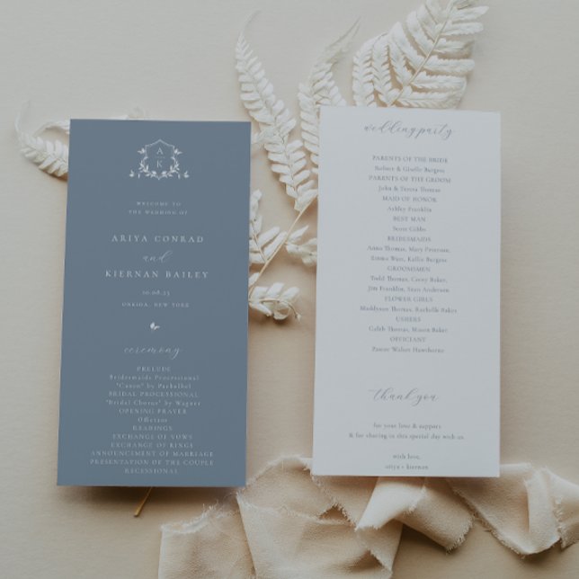 Timless Vines Monogram Vapensköld Dusty Blue Program (Skapare uppladdad)