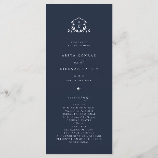Timless Vines Monogram Vapensköld Navy Blue Program (Framsida)