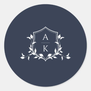 Timless Vines Monogram Vapensköld Navy Runt Klistermärke