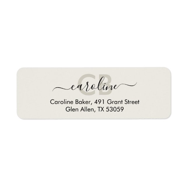 Timless - White Sand Monogram Address Label Returadress Etikett (Framsidan)