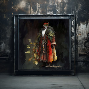 Timless Woodland Black Santa in Velvet Red Cloak Poster