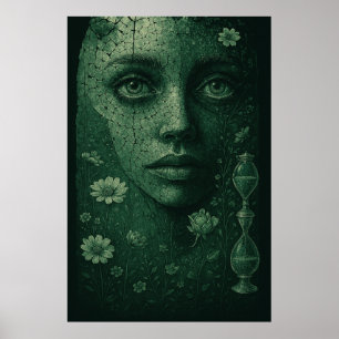 Timlöst botaniskt timglas på Mörk grönt Canvas Poster