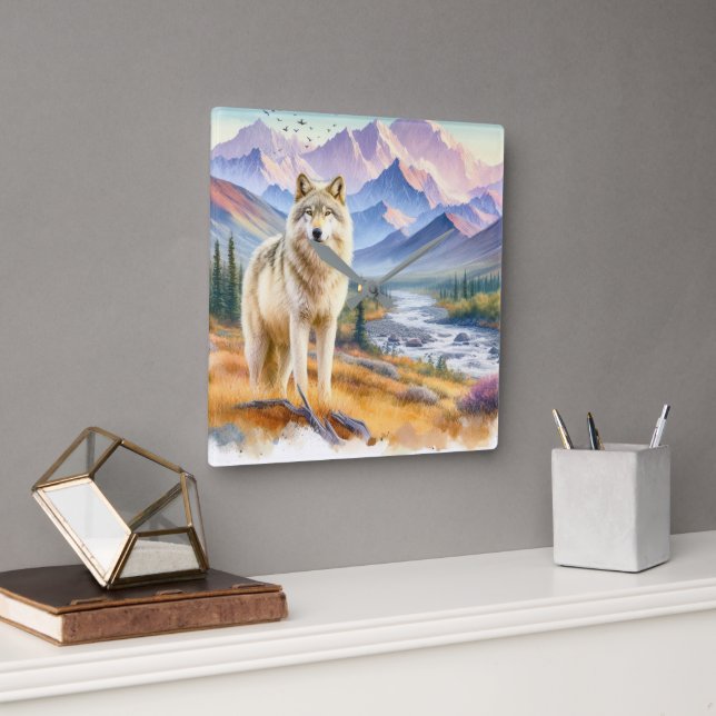 Timmer Varg Natur  Fyrkantig Klocka (Kontor)