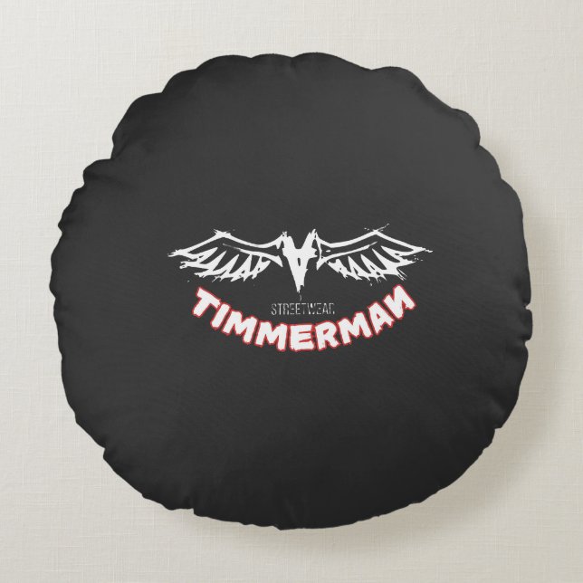 Timmerman – Streetwear Vingar Logodesign Rund Kudde (Framsidan)