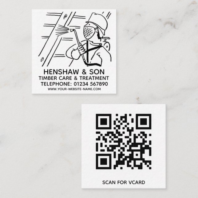 Timmervård och timmerbehandling fyrkantigt visitkort (Fram/baksida)