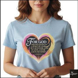 Timothy 1:7 Skrift Neon Fjäder Hjarta T Shirt