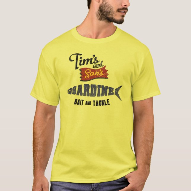 Tims och son'sens Sardine, bete och redskap T Shirt (Framsida)