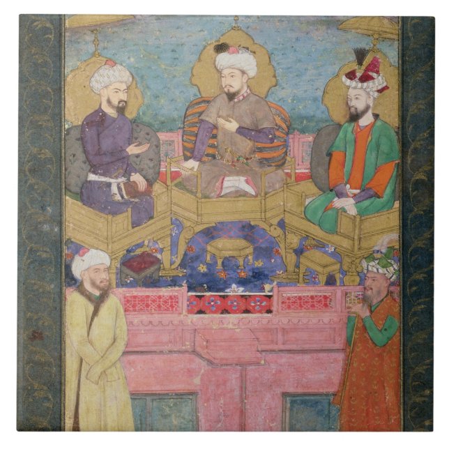 Timur (1336-1405), Babur (1483-1530, r.1526-30) Kakelplatta (Framsidan)