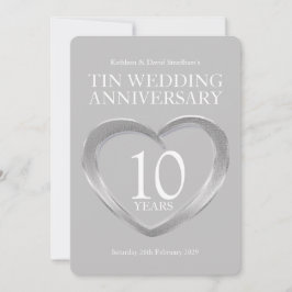 Tin 10-årsjubileum hjärtformade festerbjudningar inbjudningar