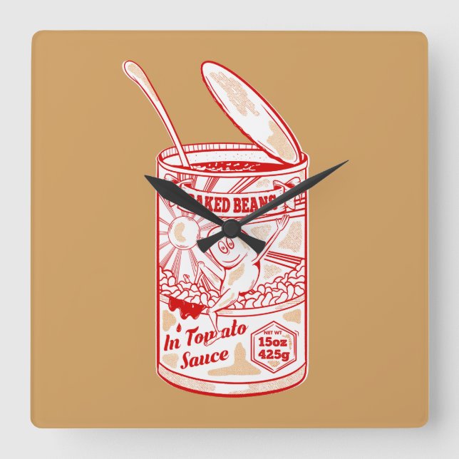 Tin av bakade bönor fyrkantig klocka (Framsida)