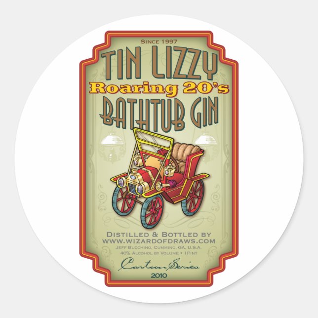 Tin Lizzy Bathtub Gin Runt Klistermärke (Framsida)