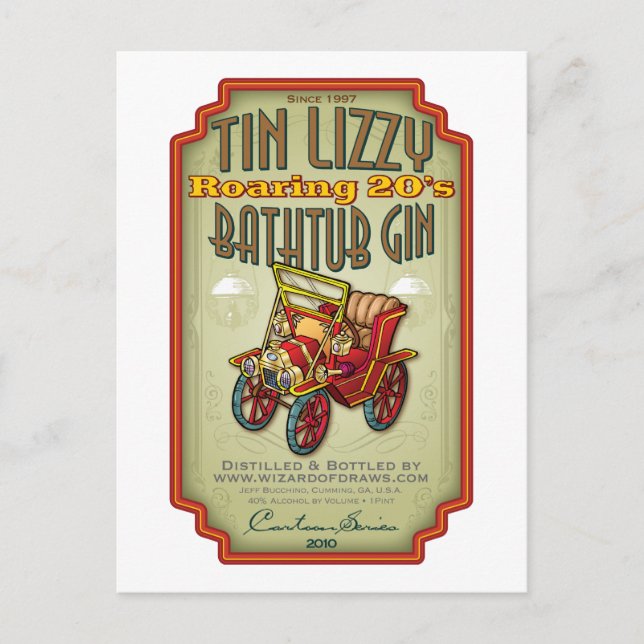 Tin Lizzy Bathtub Gin Vykort (Framsida)