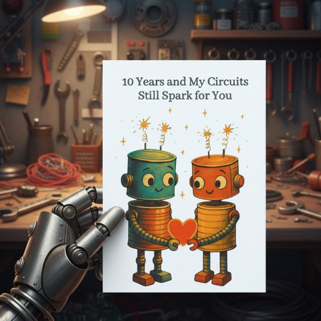 Tin Robot Kärlek 10-års bröllopsjubileum Kort (Skapare uppladdad)