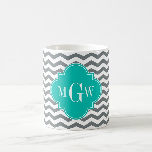 Tin Tin Teal Quatrefoil 3 Monogram Kaffemugg (Center)