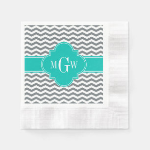 Tin Tin Teal Quatrefoil 3 Monogram Pappersservett