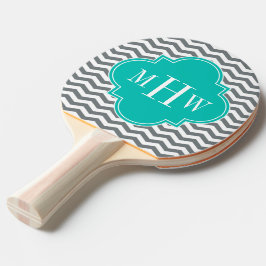 Tin Tin Teal Quatrefoil 3 Monogram Pingisracket
