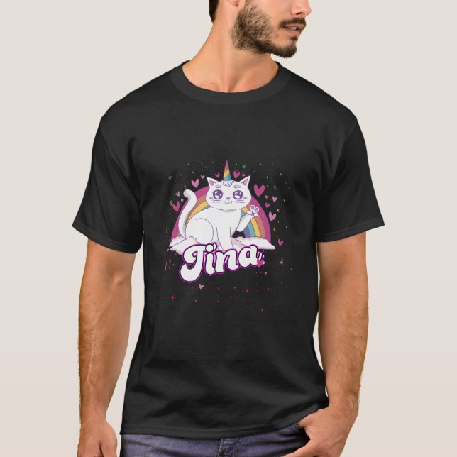 Tina Adorable Name With Beautiful Caticorn T Shirt (Framsida)