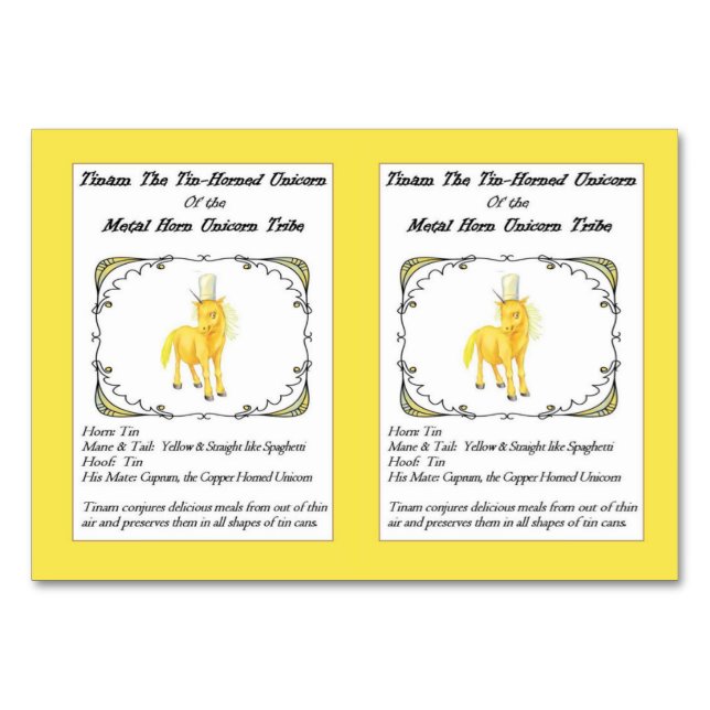 Tinam: Tin-Horned Unicorn Trading Card Bordsnummer (Framsidan)