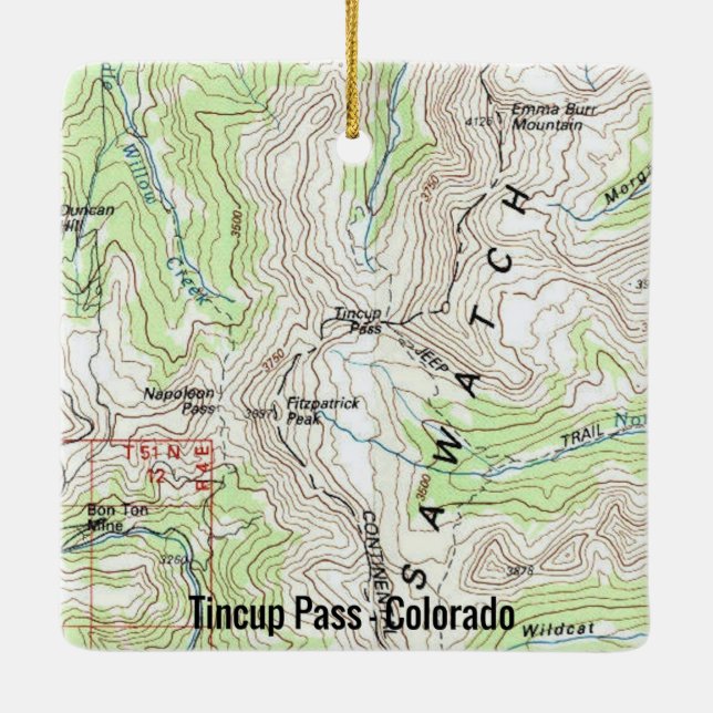 Tincup Pass Colorado Topo Julgransprydnad Keramik (Baksida)