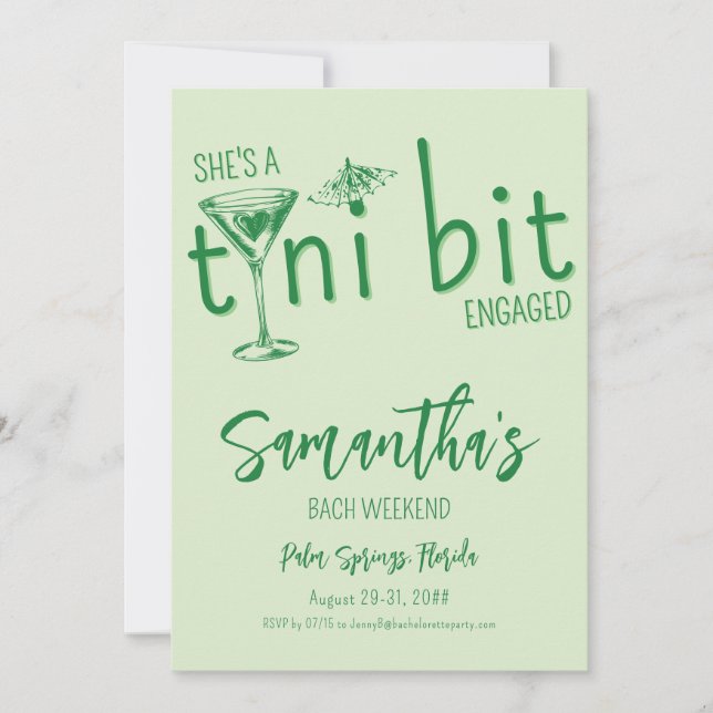 Tini Bit Engaged Martini Bachelorette Bach Helg Inbjudningar (Framsida)