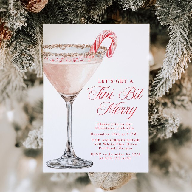 ‘Tini Bit Merry Candy Cane Martini Julfestfirande Inbjudningar (Skapare uppladdad)