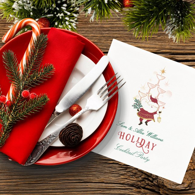 Tini Bit Merry Martini Office jultomten Pappersservett (Tini Bit Merry Martini Office Christmas Secret Santa White Elephant Holiday Party Cocktail Napkins)