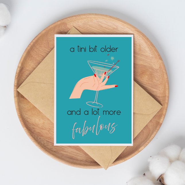 Tini Bit Older Blue Feminine Retro Martini Card Kort (Skapare uppladdad)