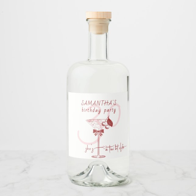 Tini Bit Older Bow Cherry Martini Birthday Välkomm Spritflaskor Etikett (Framsida)