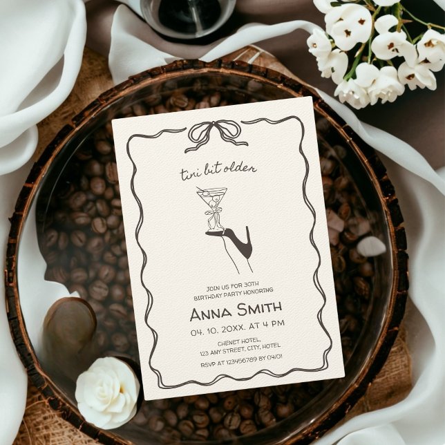 Tini Bit Older Cocktail Hand plockade Brown Birthd Inbjudningar (tini bit older birthday invitation)