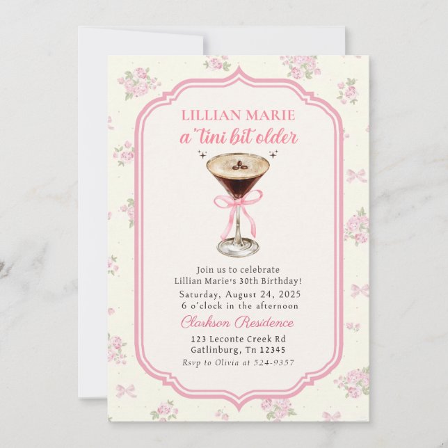Tini Bit Older Espresso Martini Coquette Birthday Inbjudningar (Framsida)