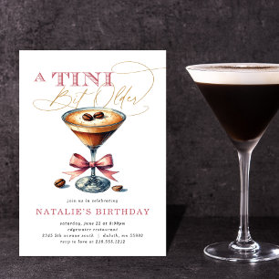 Tini Bit Older Espresso Martini Rosa Bow Birthday Inbjudningar