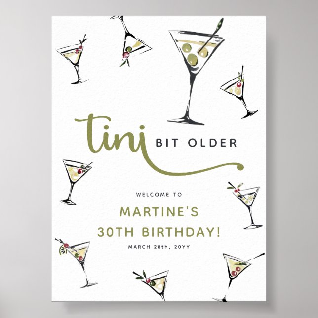 'Tini Bit Older' Martini Cocktail Vuxen Födelsedag Poster (Framsidan)