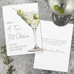 Tini Bit Older Martini Grattis på födelsedagen Kort<br><div class="desc">En födelsedagskort med texten "En liten bit äldre". Detta lekfulla kort har en akvarell-martiniglas med oliver på framsidan,  tillsammans med frasen ”En liten bit äldre” i ett roligt handskrivet typsnitt. Namnet och åldern står längst ner i en ren blandning av seriffer och typsnitt för en personlig touch.</div>